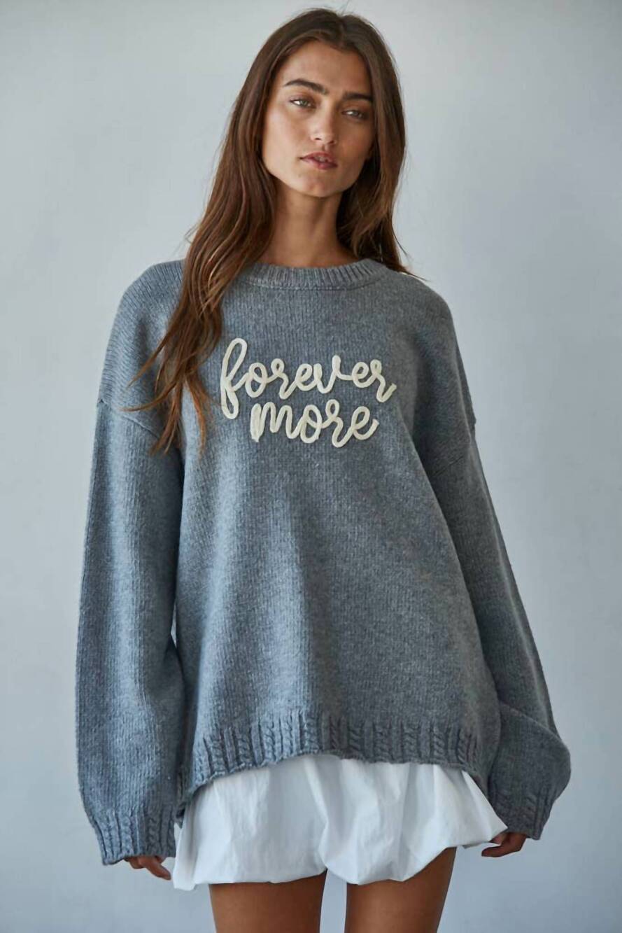 NEW BY TOGETHER forevermore hand-embroidered letters knit sweater in grey